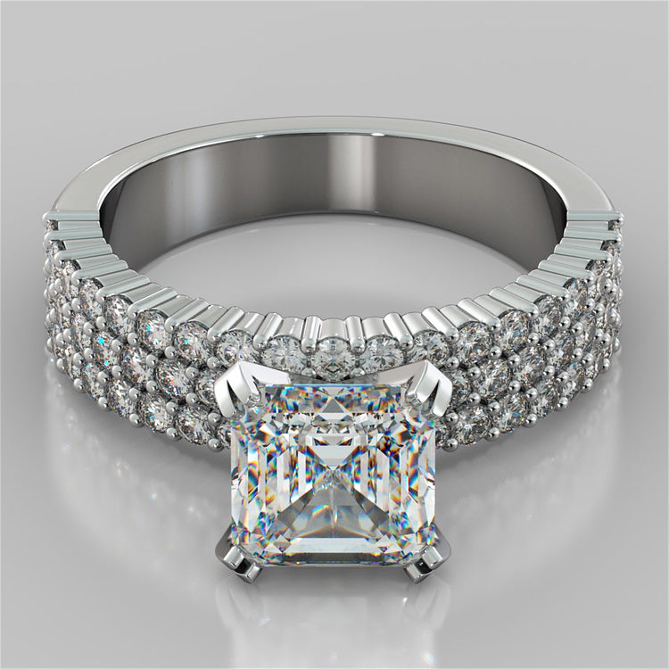 Lab Grown Diamond Three-Row Pavé-Style Asscher Cut Engagement Ring