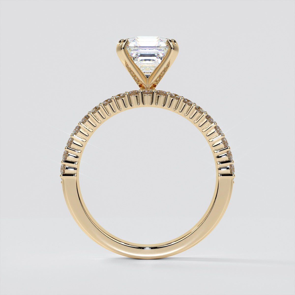 Three-Row Pavé-Style Asscher Cut Engagement Ring