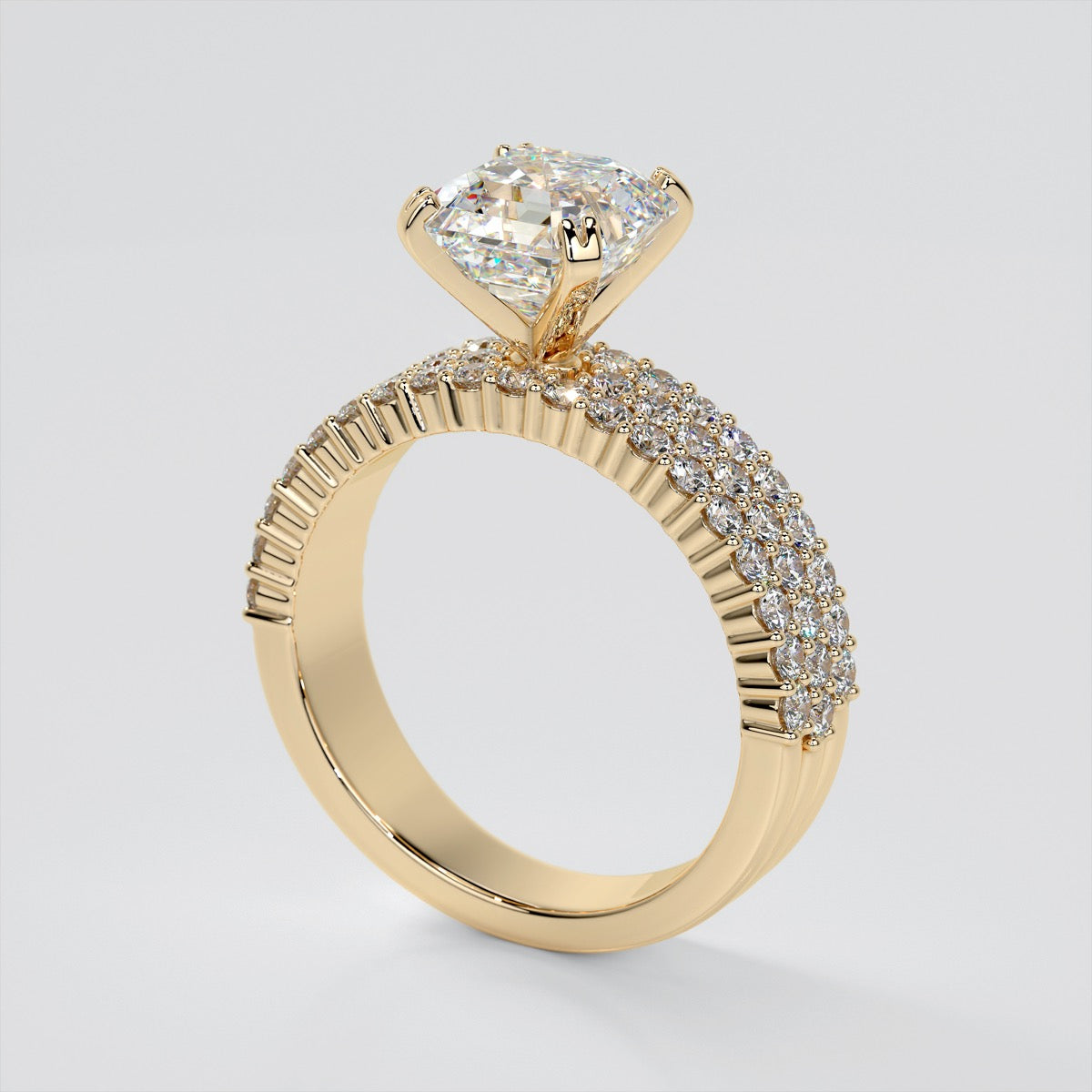 2.0CT Asscher Cut Lab Grown Diamond Three-Row Pavé-Style Engagement Ring