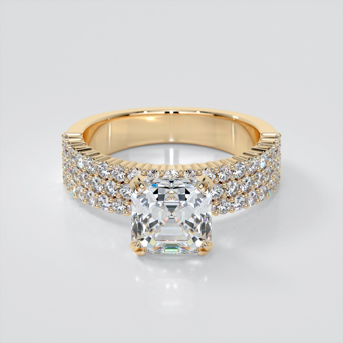 Three-Row Pavé-Style Asscher Cut Engagement Ring