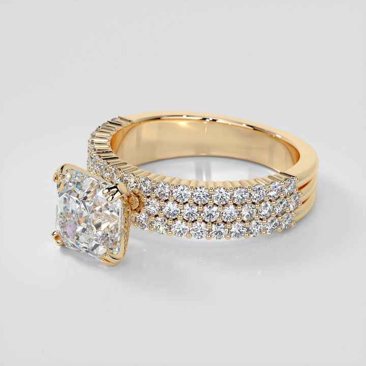 2.0CT Asscher Cut Lab Grown Diamond Three-Row Pavé-Style Engagement Ring