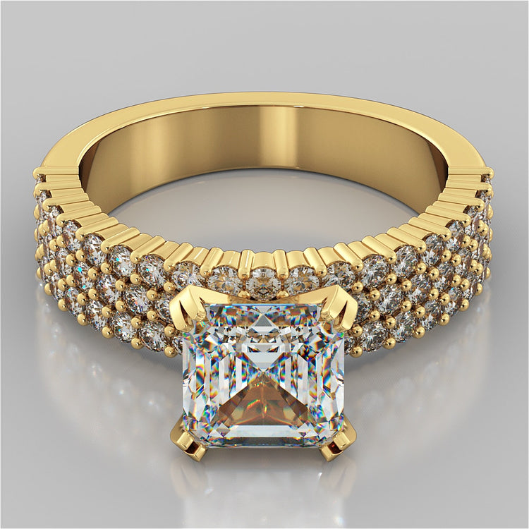 Lab Grown Diamond Three-Row Pavé-Style Asscher Cut Engagement Ring