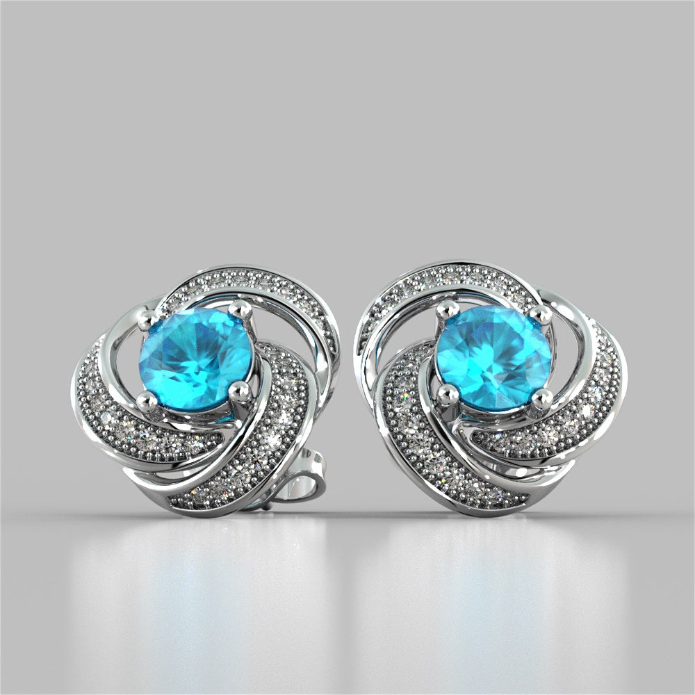 Round Cut Swirl Halo Earrings