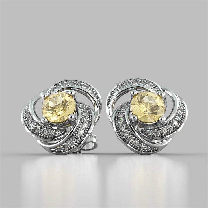 Round Cut Swirl Halo Earrings