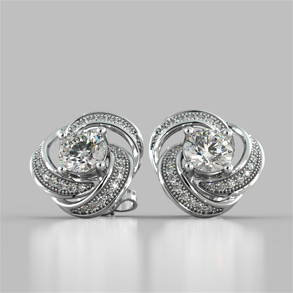 1.81CT Round Cut Swirl Halo Earrings Set in 925 Sterling Silver