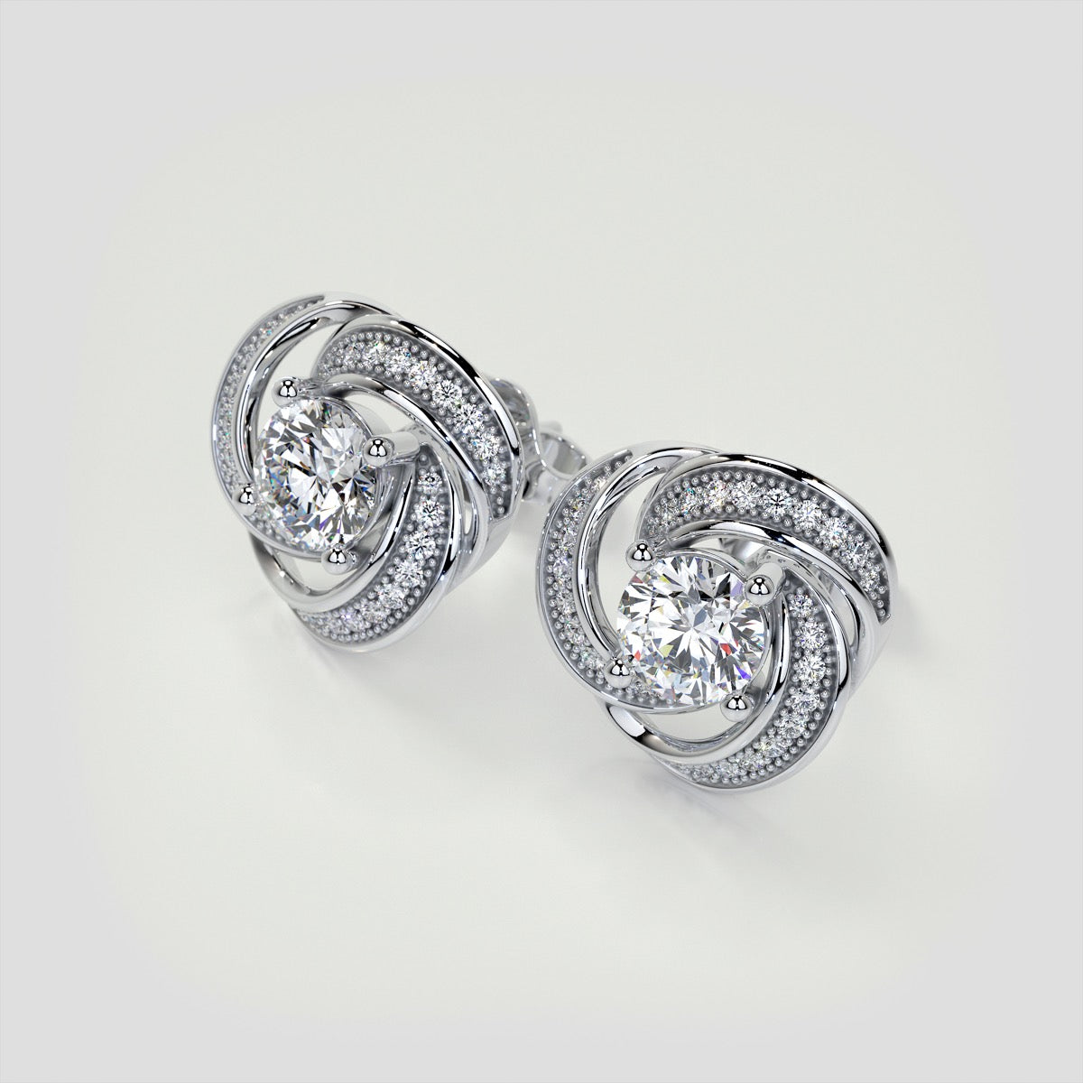 1.81CT Round Cut Swirl Halo Earrings Set in 925 Sterling Silver