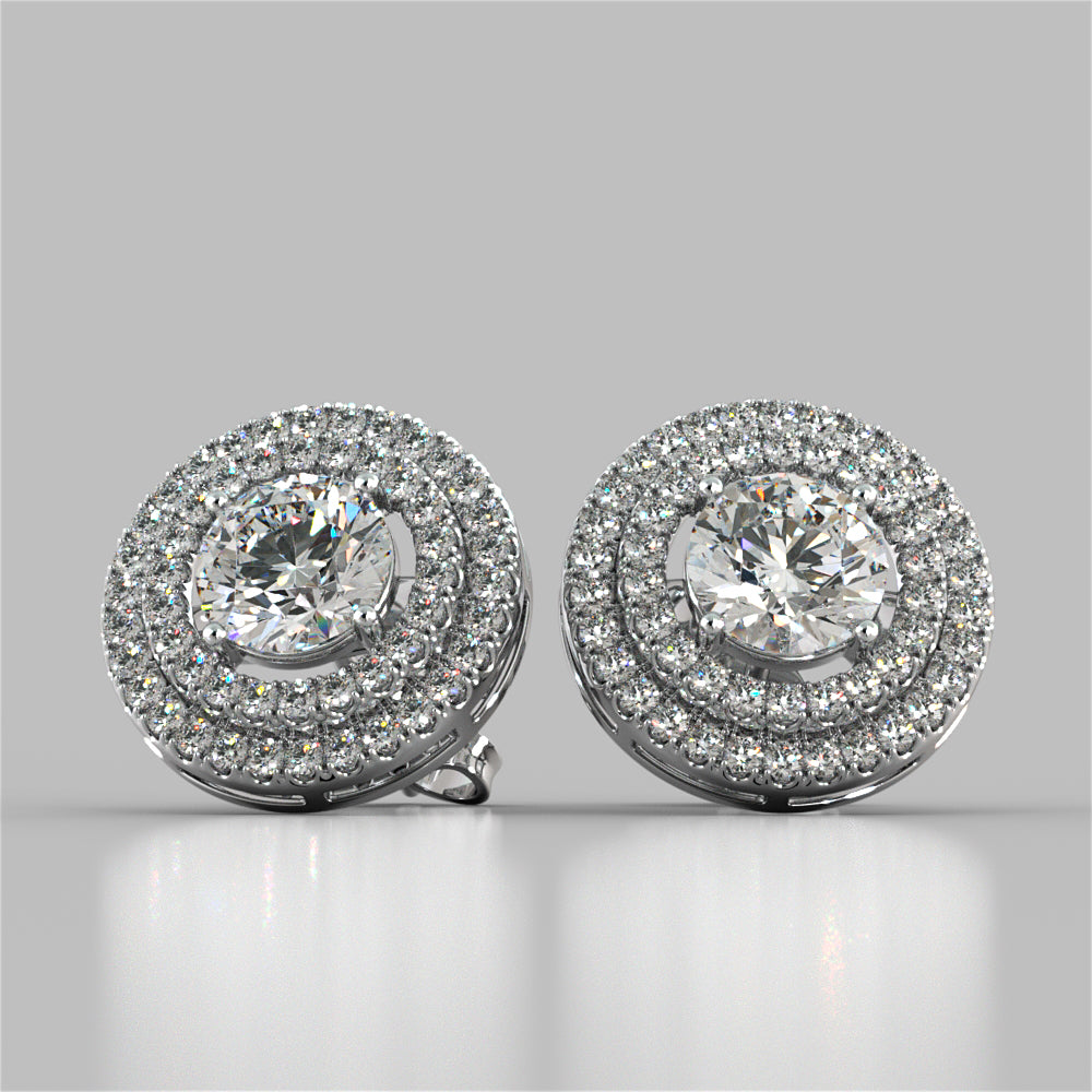 2.52CT Round Cut Double Pave Style Halo Earrings