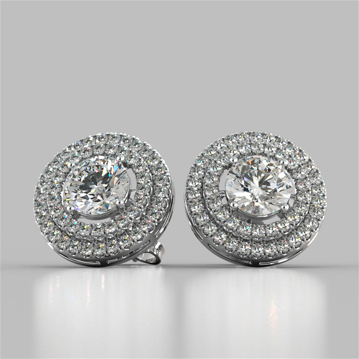 2.52CT Round Cut Double Pave Style Halo Earrings