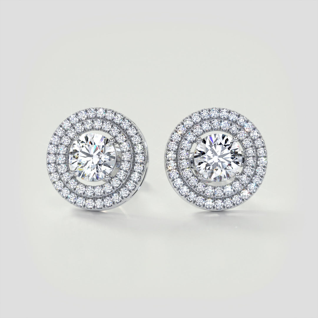 2.52CT Round Cut Double Pave Style Halo Earrings