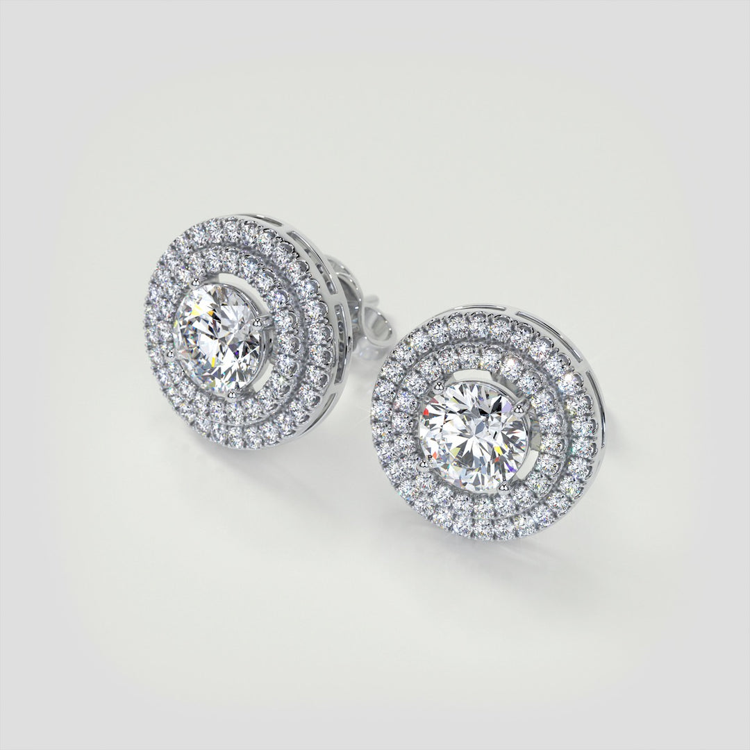 2.52CT Round Cut Double Pave Style Halo Earrings