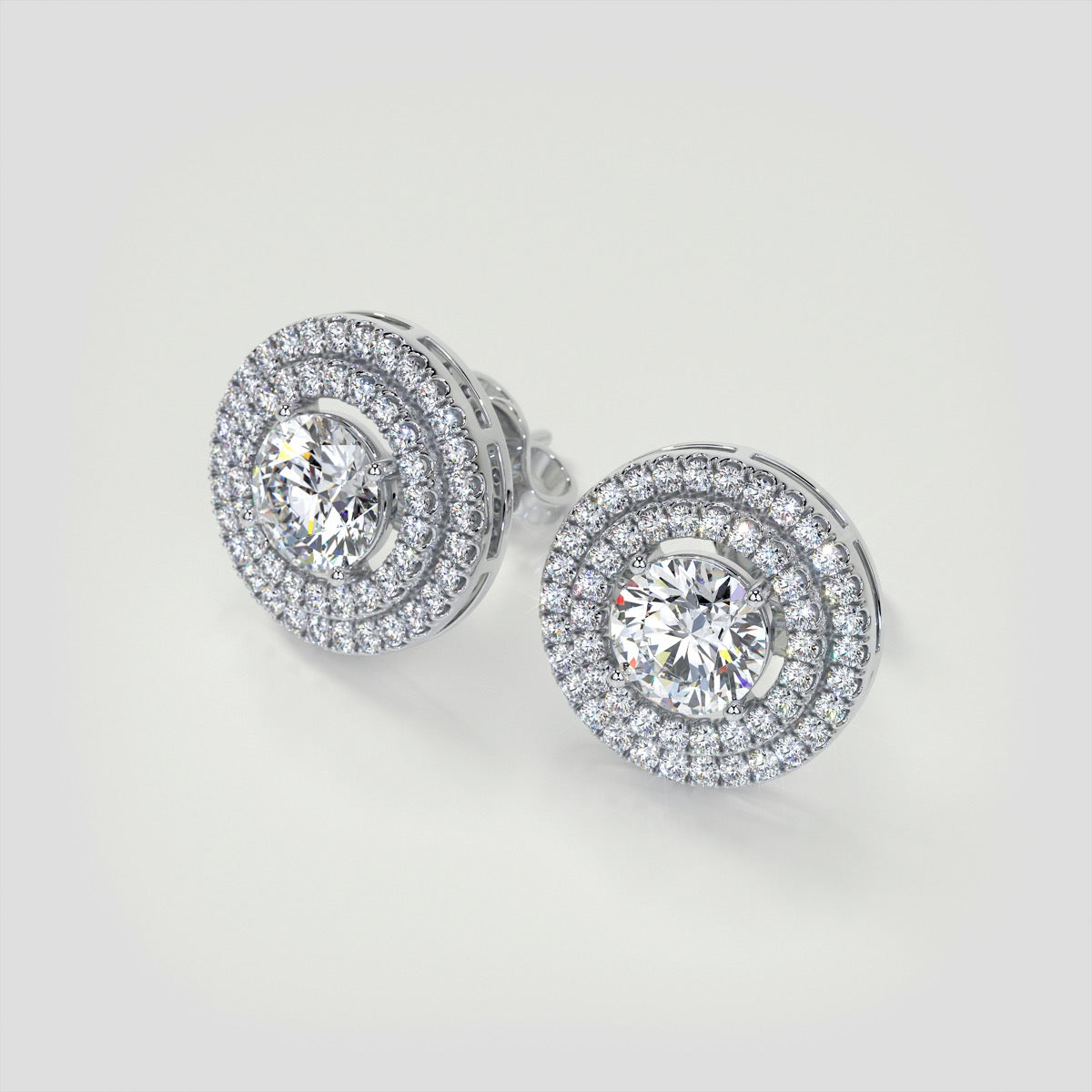2.52CT Round Cut Double Pave Style Halo Earrings