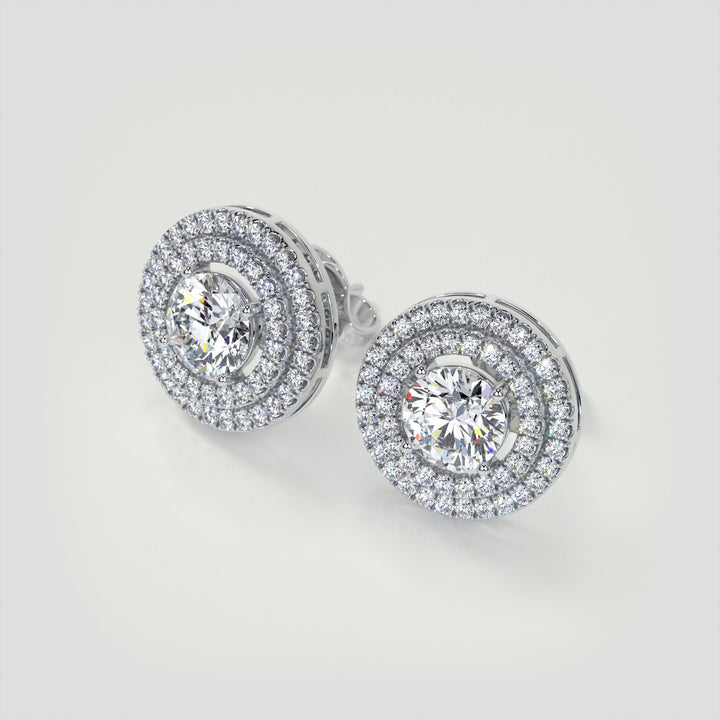 2.52CT Round Cut Double Pave Style Halo Earrings