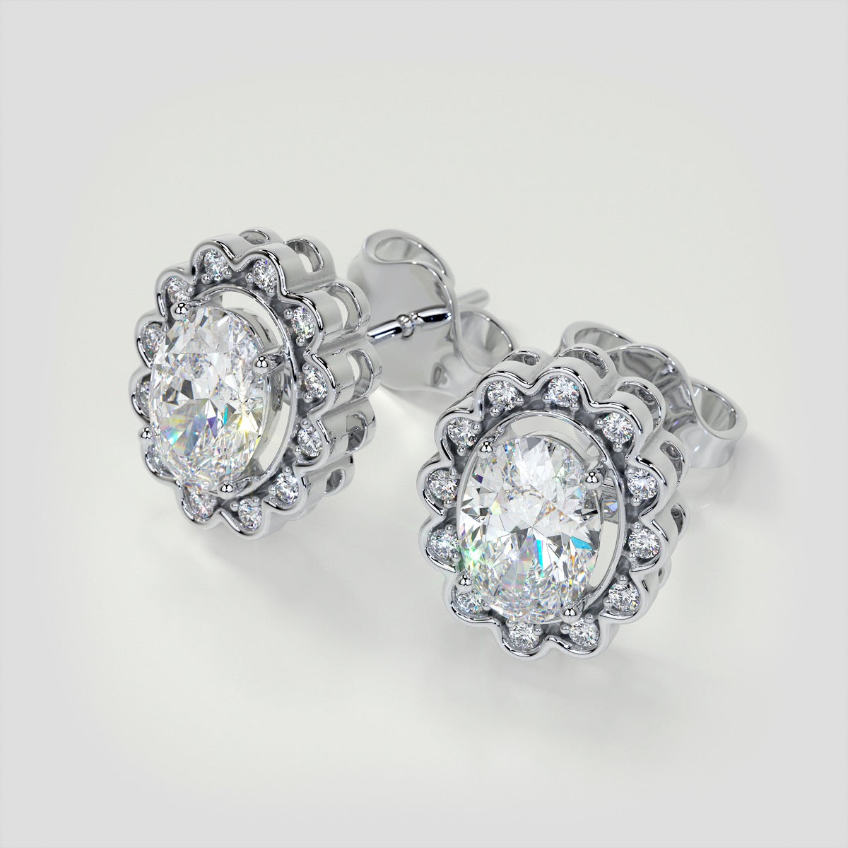 2.12CT Oval-Cut Halo Earrings
