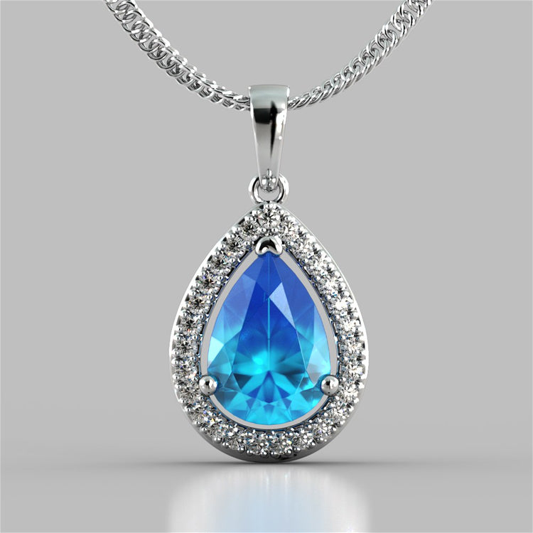 Pear Cut Tier Halo Color Pendant