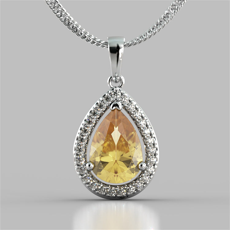 Pear Cut Tier Halo Color Pendant