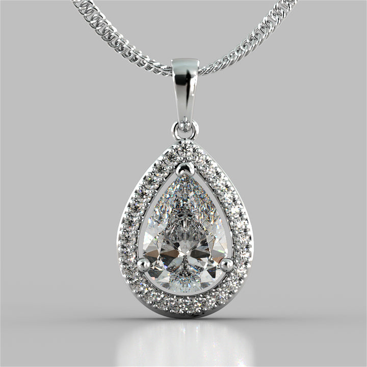 2.27CT Pear Cut Color Halo Pendant 16" Chain Included