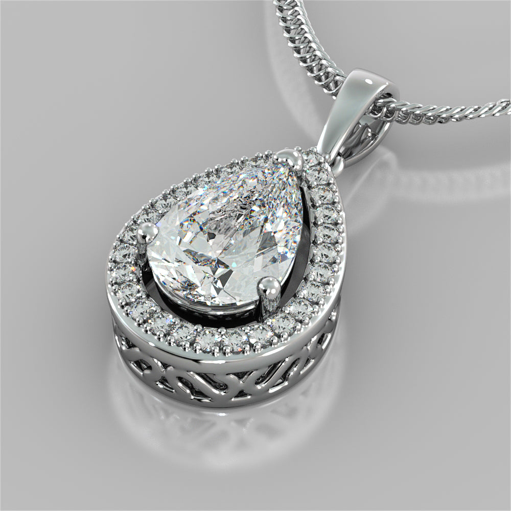 2.27CT Pear Cut Color Halo Pendant 16" Chain Included
