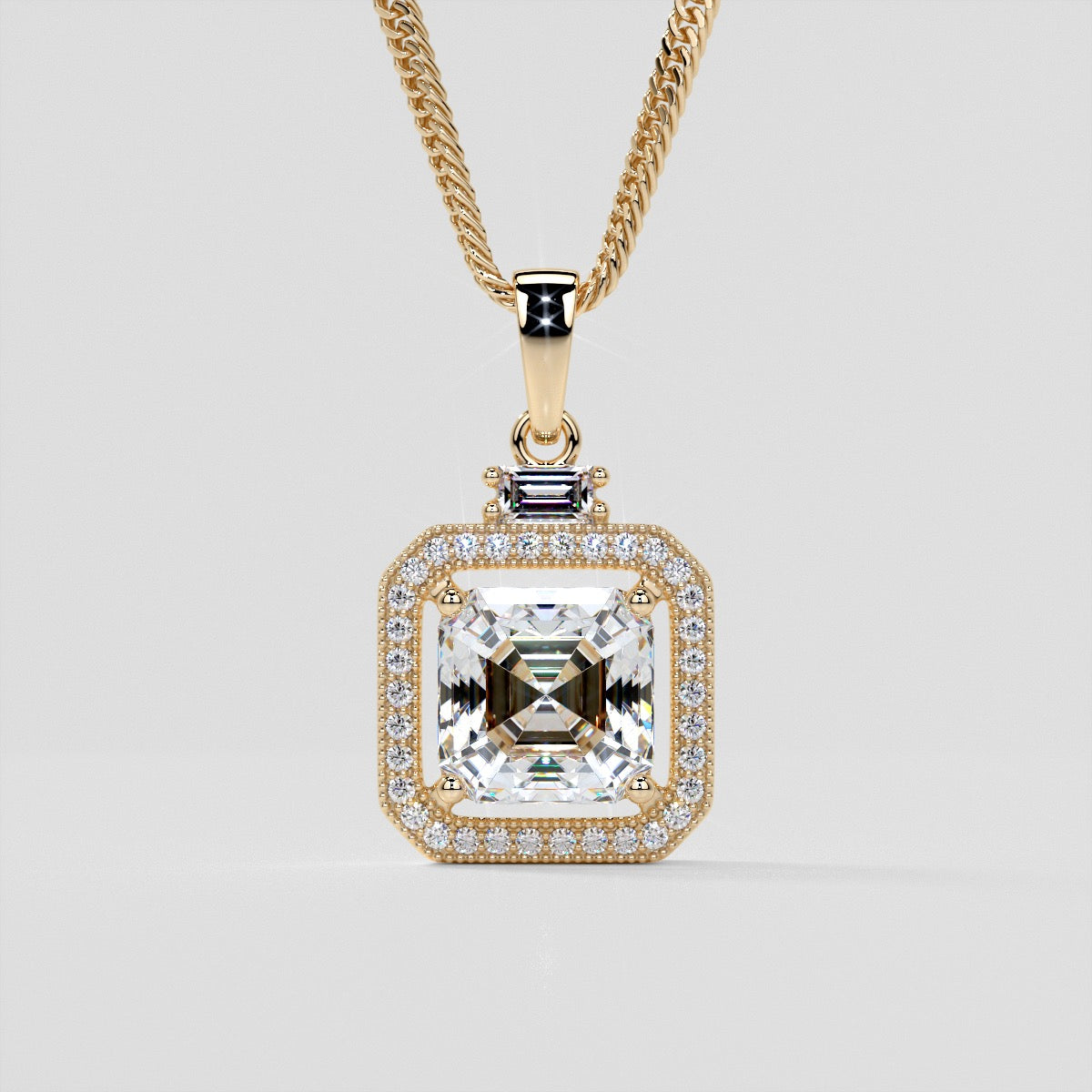 3.3Ct Asscher Cut Halo Pendant