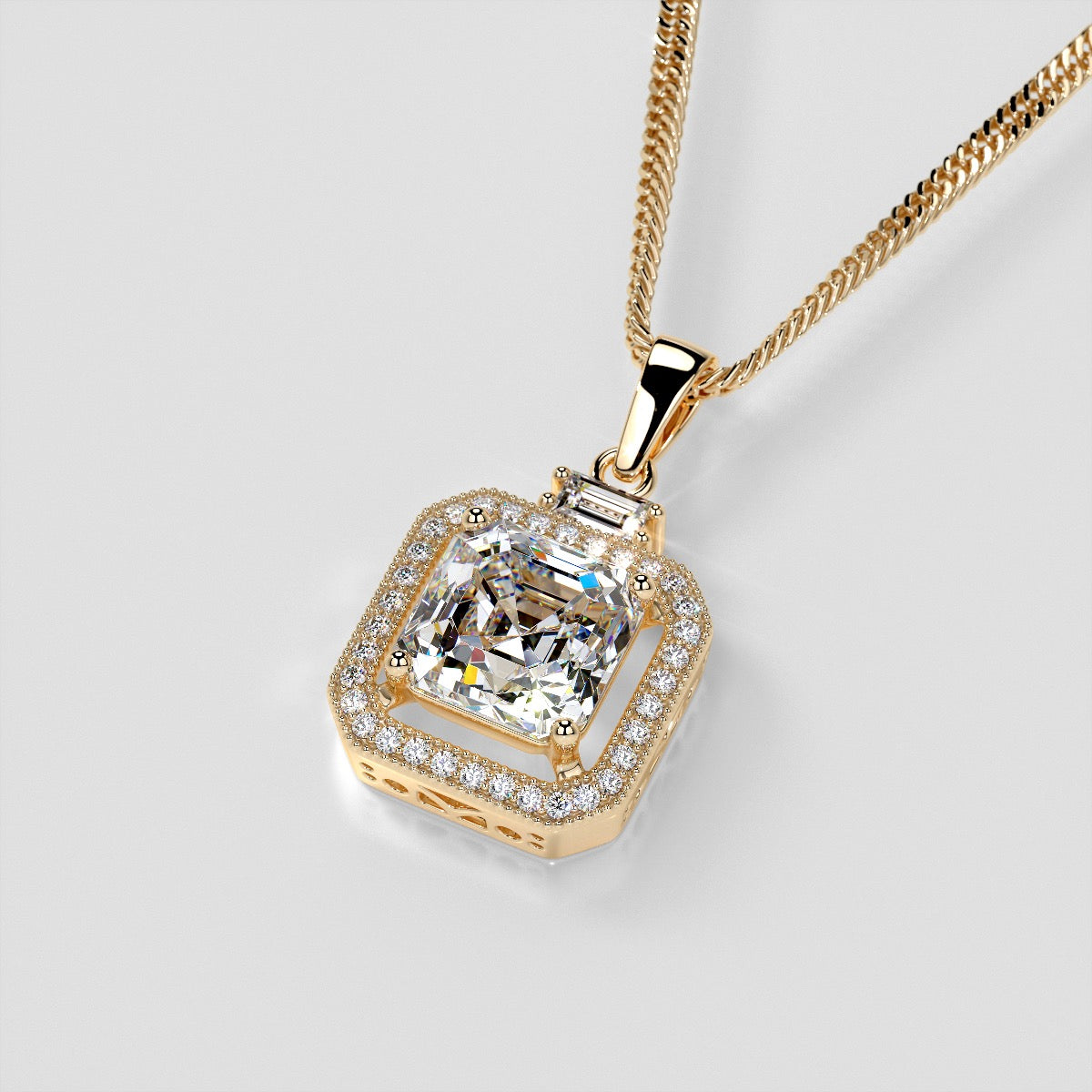 3.3Ct Asscher Cut Halo Pendant