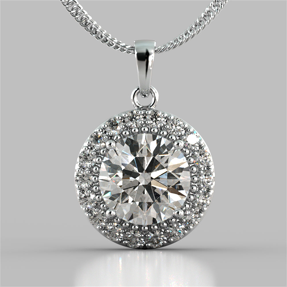 4.36CT Round Cut Milgrain Tier Halo Pendant