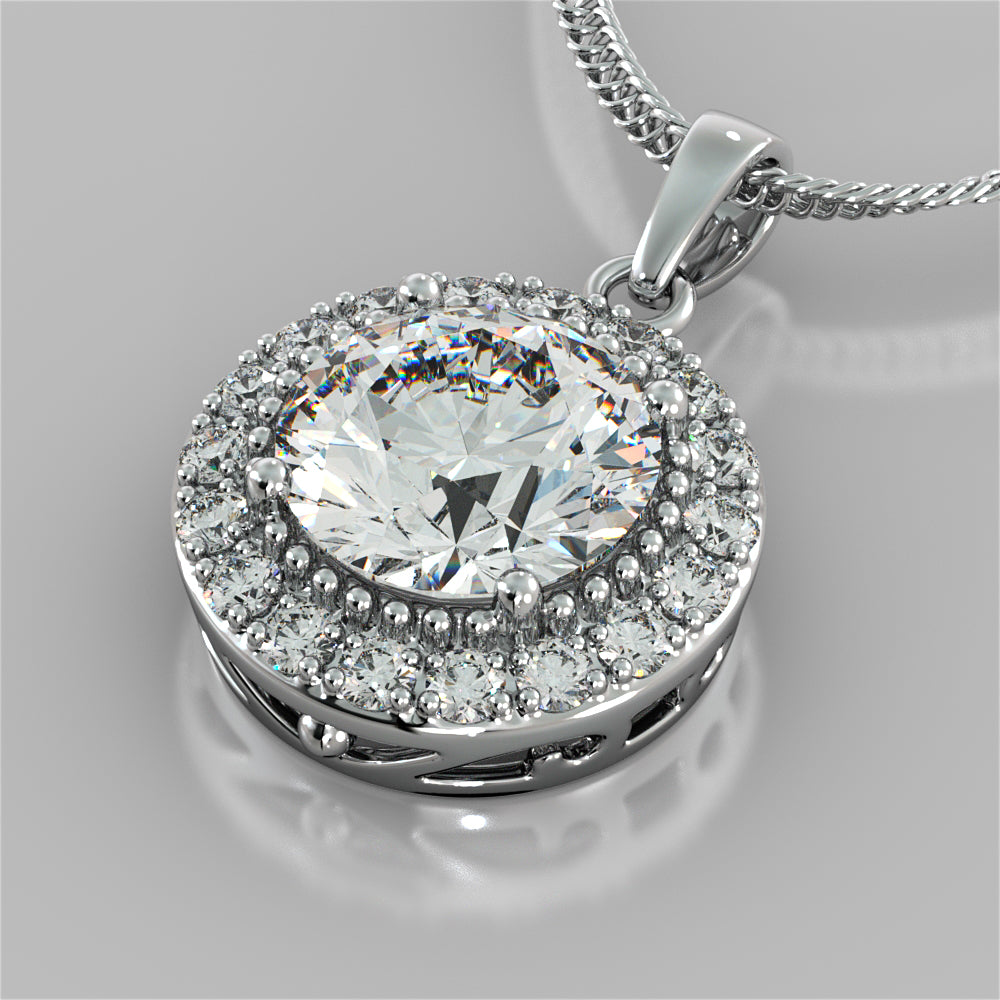 4.36CT Round Cut Milgrain Tier Halo Pendant