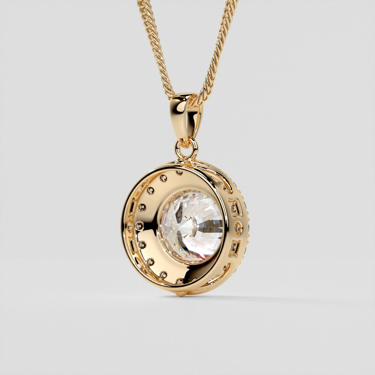 4.36CT Round Cut Milgrain Tier Halo Pendant
