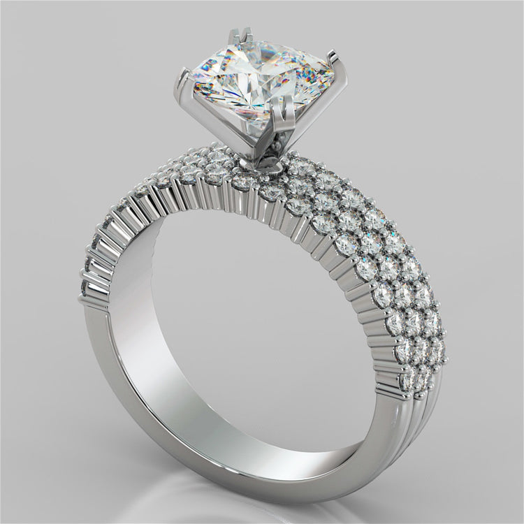 Lab Grown Diamond Cushion Cut 3-Row Bar Set Style Engagement Ring