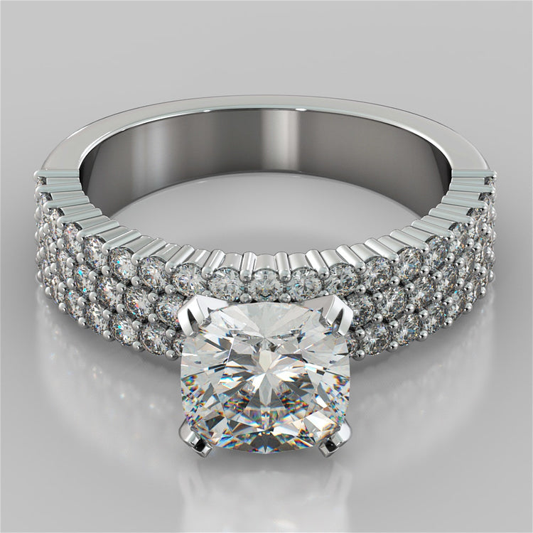 Lab Grown Diamond Cushion Cut 3-Row Bar Set Style Engagement Ring