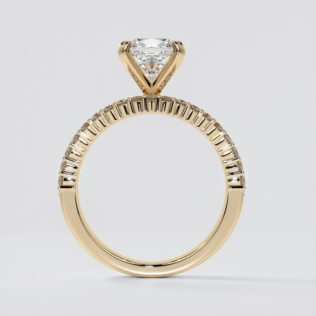 Cushion Cut 3-Row Bar Set Style Engagement Ring