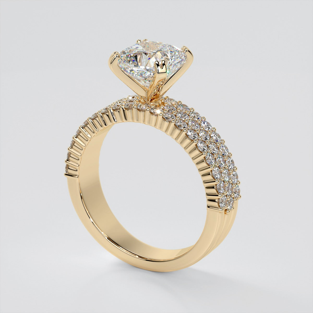 2.0CT Cushion Cut Lab Grown Diamond 3-Row Bar Set Style Engagement Ring