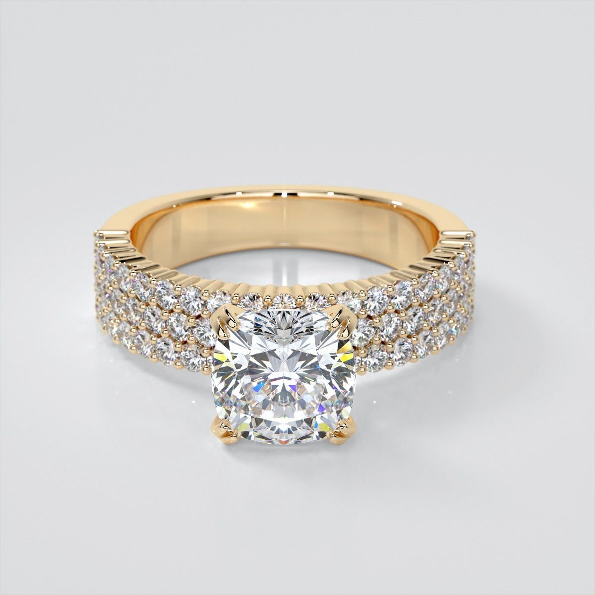 2.0CT Cushion Cut Lab Grown Diamond 3-Row Bar Set Style Engagement Ring