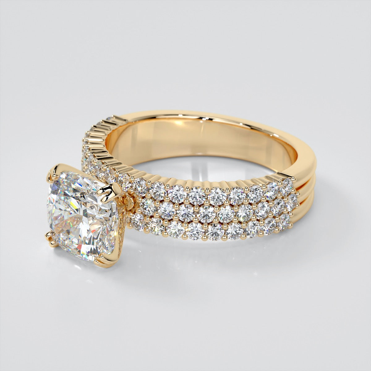 2.0CT Cushion Cut Lab Grown Diamond 3-Row Bar Set Style Engagement Ring