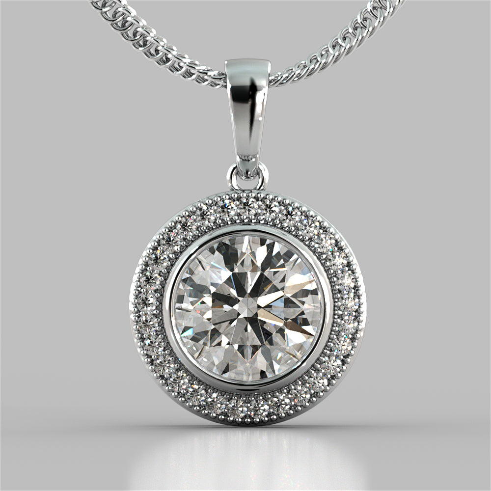 2.15CT Round Cut Slider Halo Pendant with 16" Chain Included