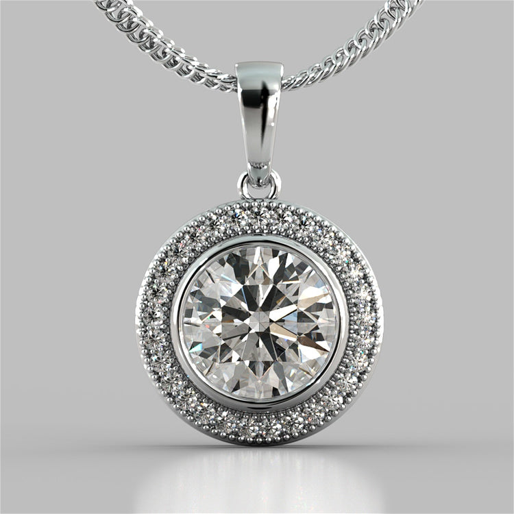 Round Cut Slider Halo Pendant