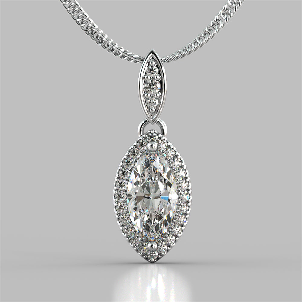 1.44CT Marquise Cut Drop Style With Embellished Bail Pendant with 16" Chain Included