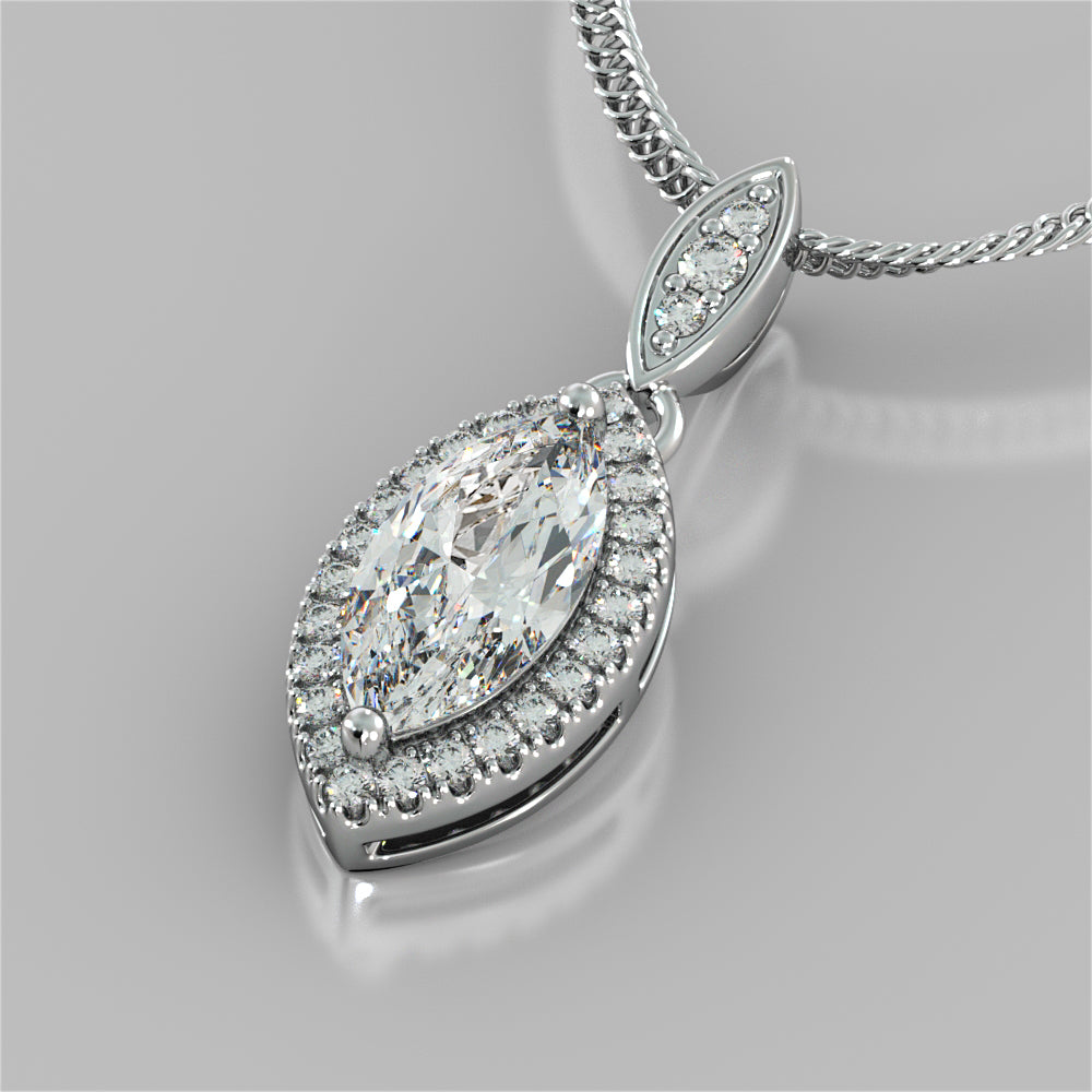 1.44CT Marquise Cut Drop Style With Embellished Bail Pendant