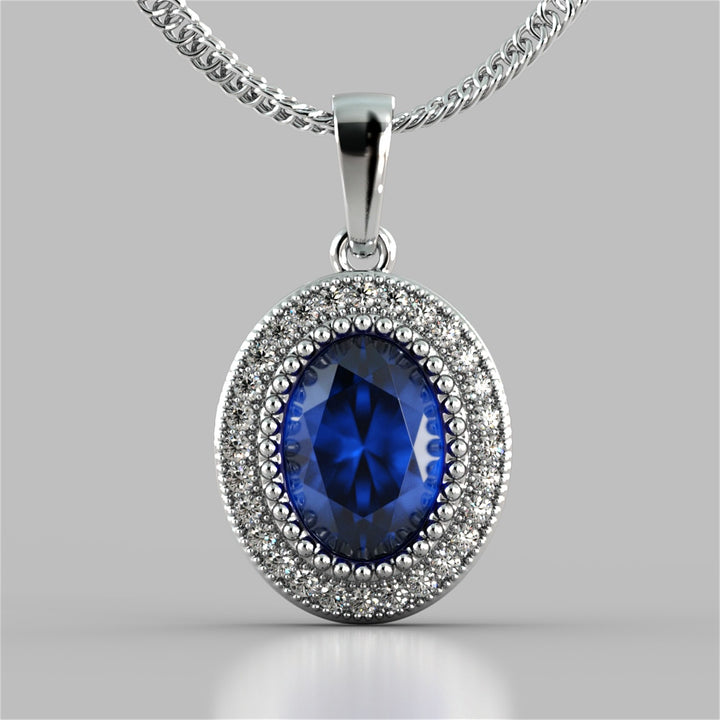 Oval Cut Prong Set Double-Tier Halo Pendant