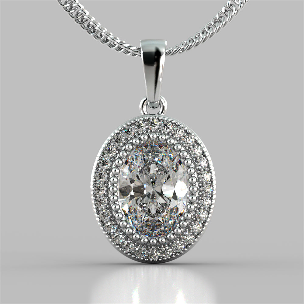 2.74CT Oval Cut Prong Set Halo Pendant - 16" Chain Included