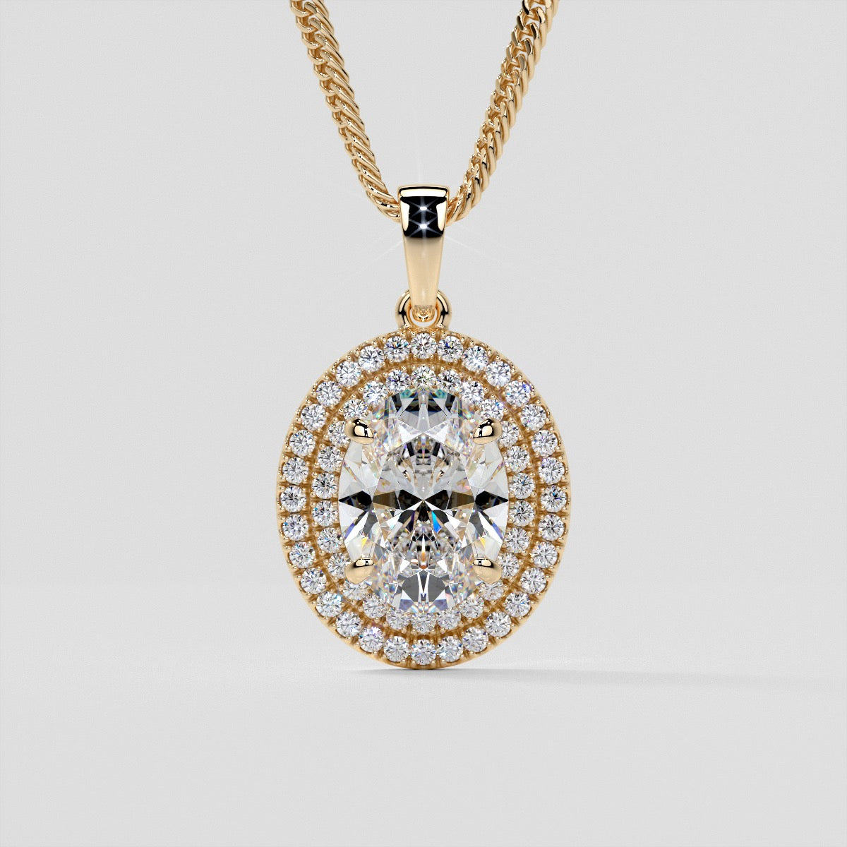 3.45CT Oval Cut Prong Set Double Tier Halo Pendant