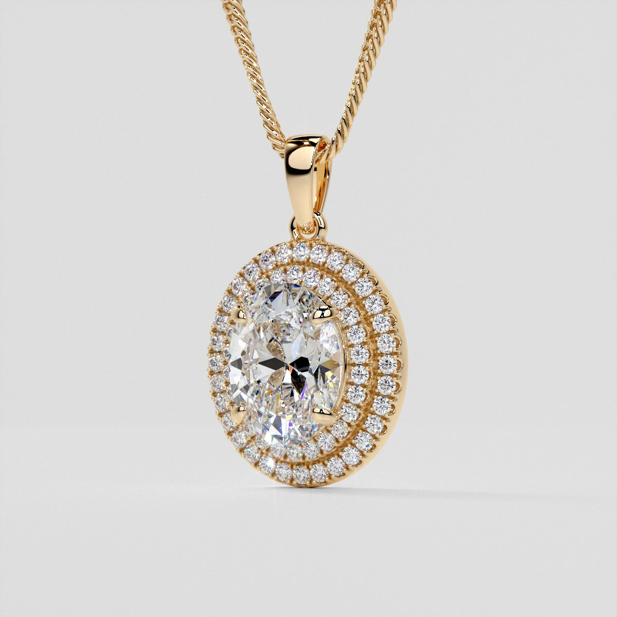 3.45CT Oval Cut Prong Set Double Tier Halo Pendant