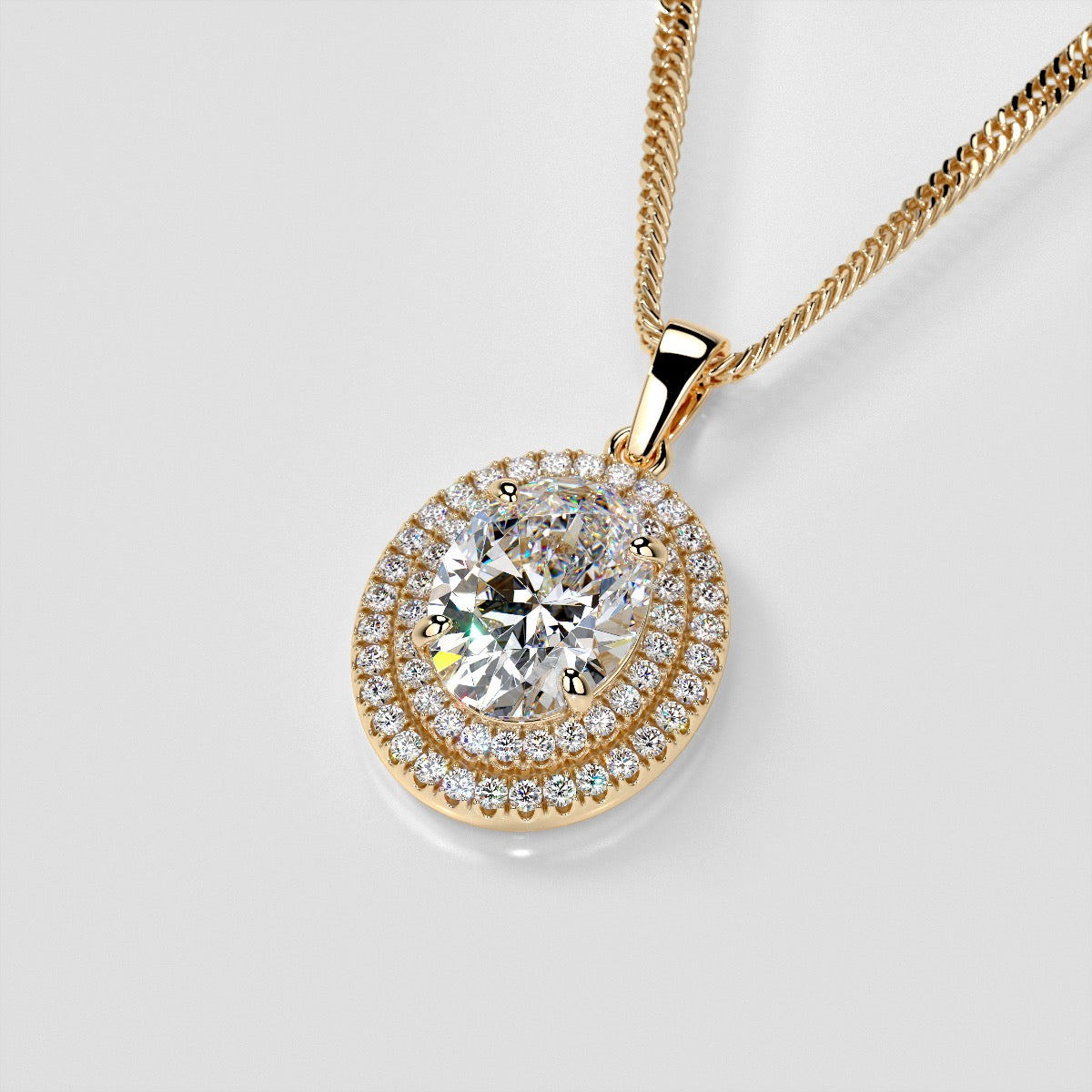 3.45CT Oval Cut Prong Set Double Tier Halo Pendant