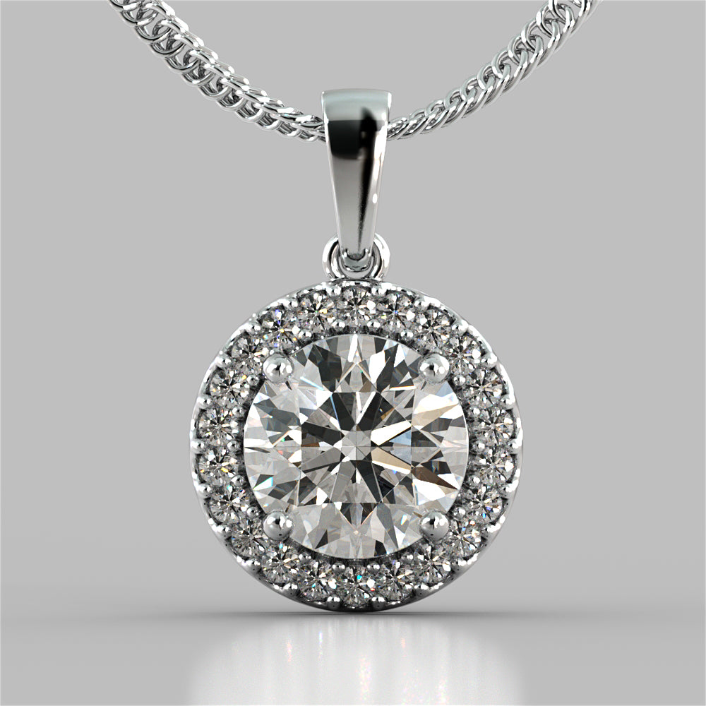 2.22CT Round Cut Prong Set Tier Halo Pendant