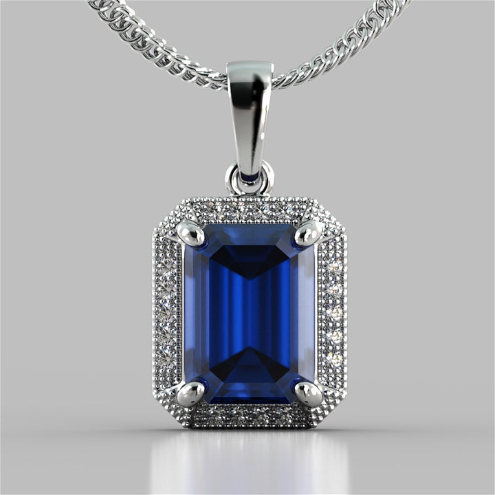 Emerald Cut Halo Pendant