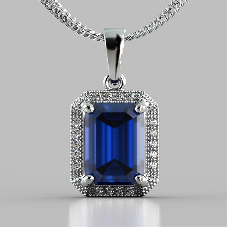 Emerald Cut Halo Pendant