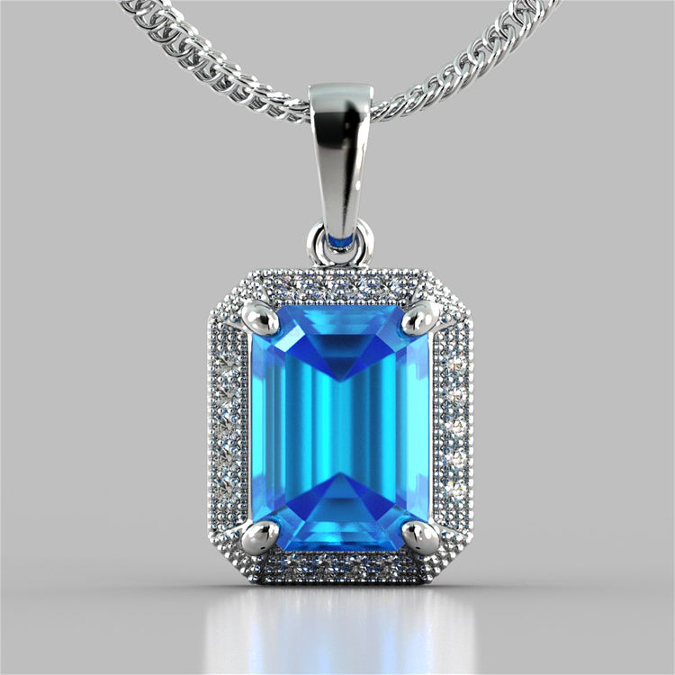 Emerald Cut Halo Pendant