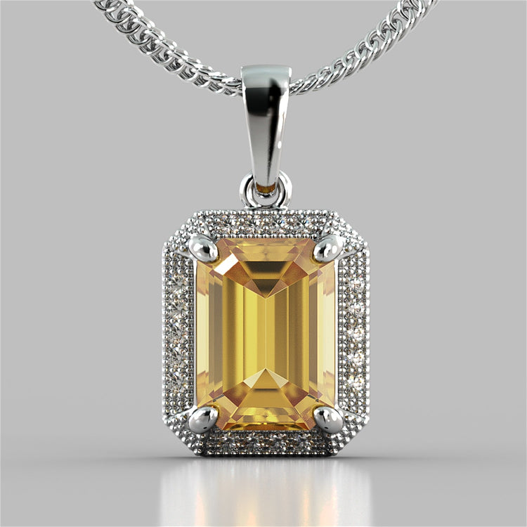 Emerald Cut Halo Pendant