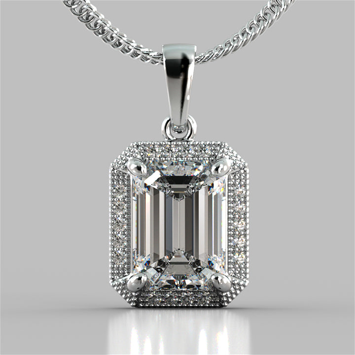 2.59CT Emerald Cut Halo Pendant