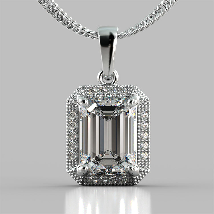 Emerald Cut Halo Pendant