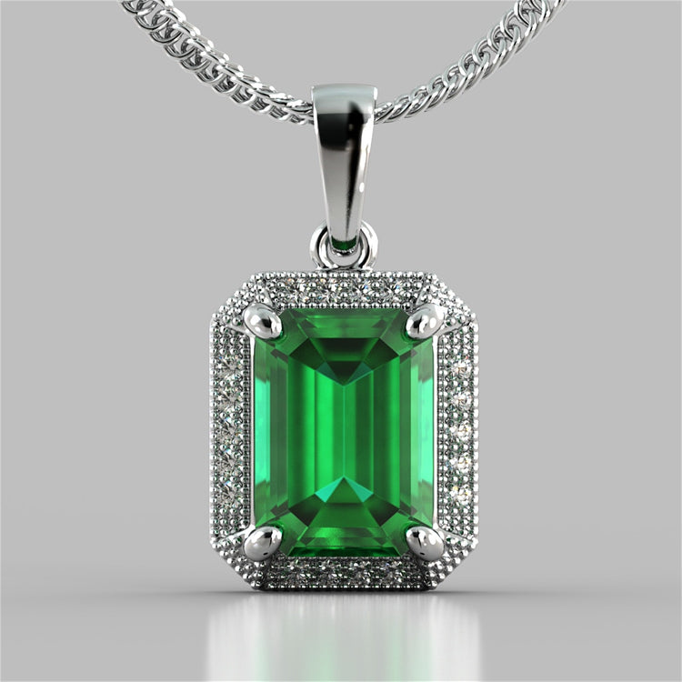 Emerald Cut Halo Pendant