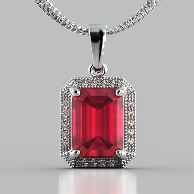 Emerald Cut Halo Pendant